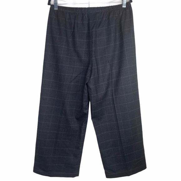 Eileen Fisher Gray Plaid Wide Leg Wool Cropped Pants - Picture 3 of 5